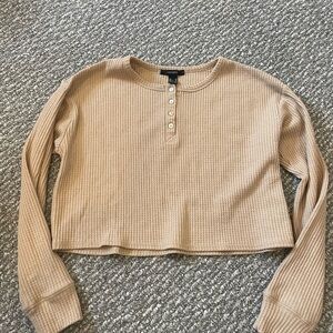 Forever 21 Tan Ribbed Crop Button Down Shirt